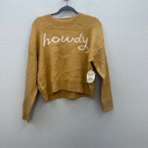 Altard State Howdy Yellow Knit Cropped Pullover Sweater Womens size Medium NEW